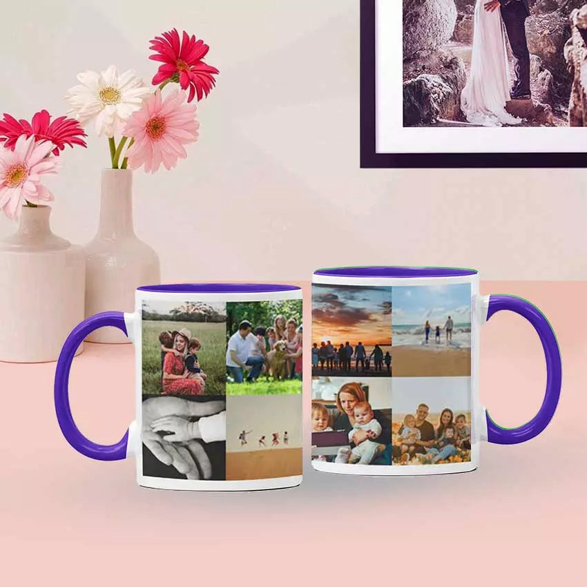Personalised Red Coloured Inside Mug with 8 Photo Collage