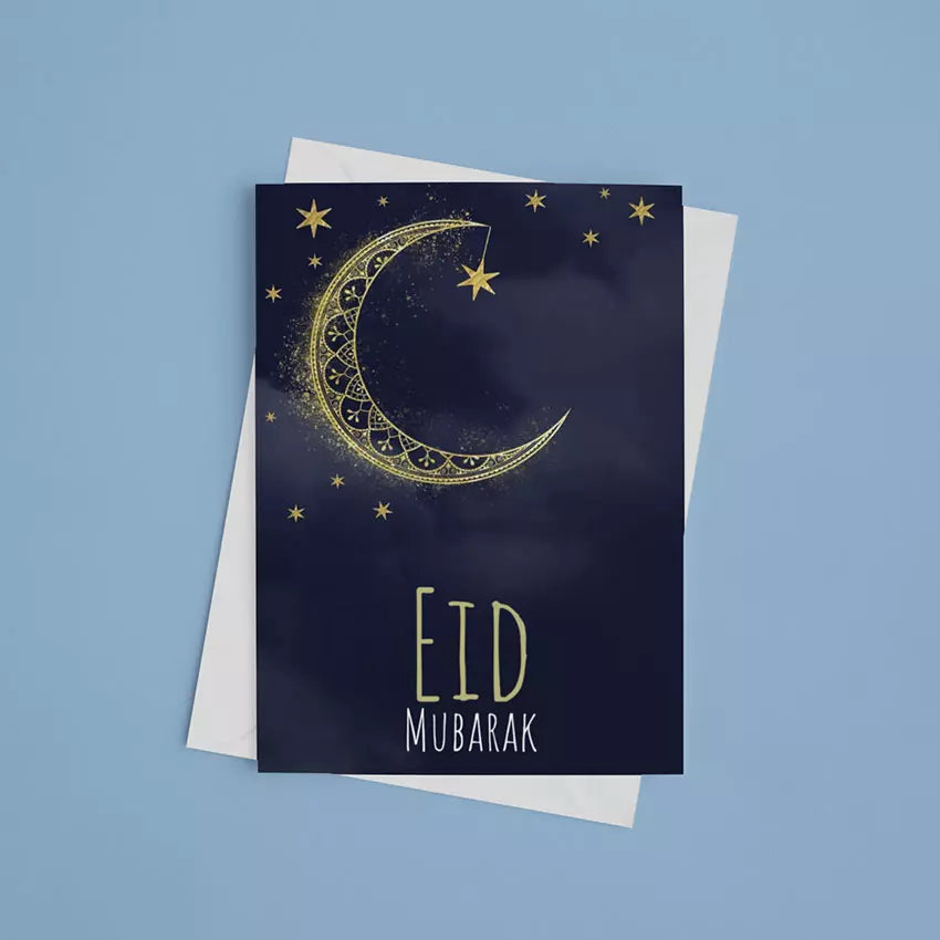 Personalised Moon & Stars Eid Mubarak Card - Add Name/Message