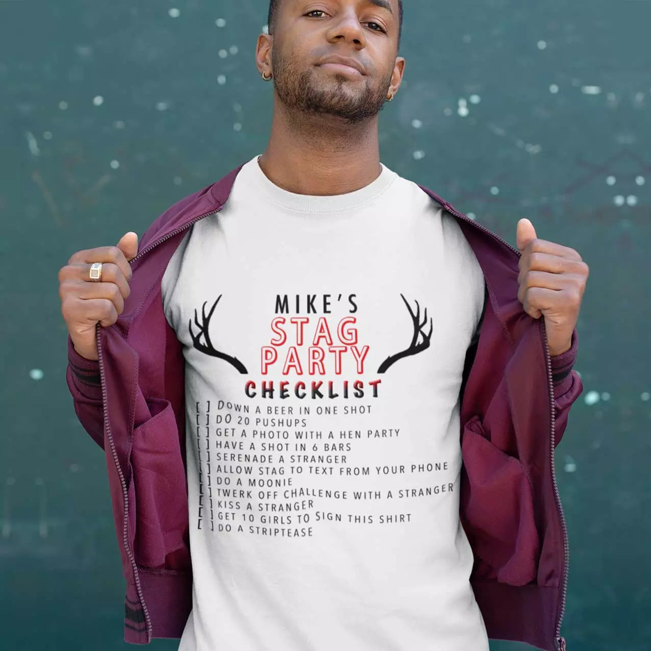 Personalised t-Shirt 'Stag Party - Checklist' - Add Name