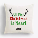 Oh Deer, Christmas is Near - Personalised Christmas Cushion - Add Name