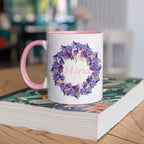 Personalised Black Coloured Inside Name Mug - Floral Wreath