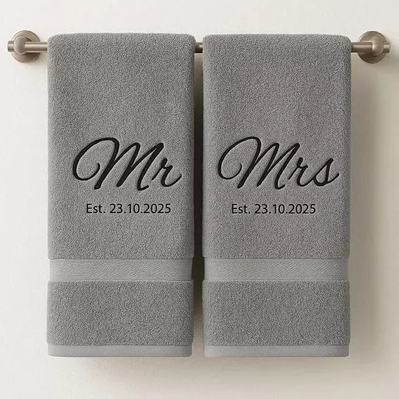 Personalised Mr & Mrs Est. Date Couples Embroidered Towels