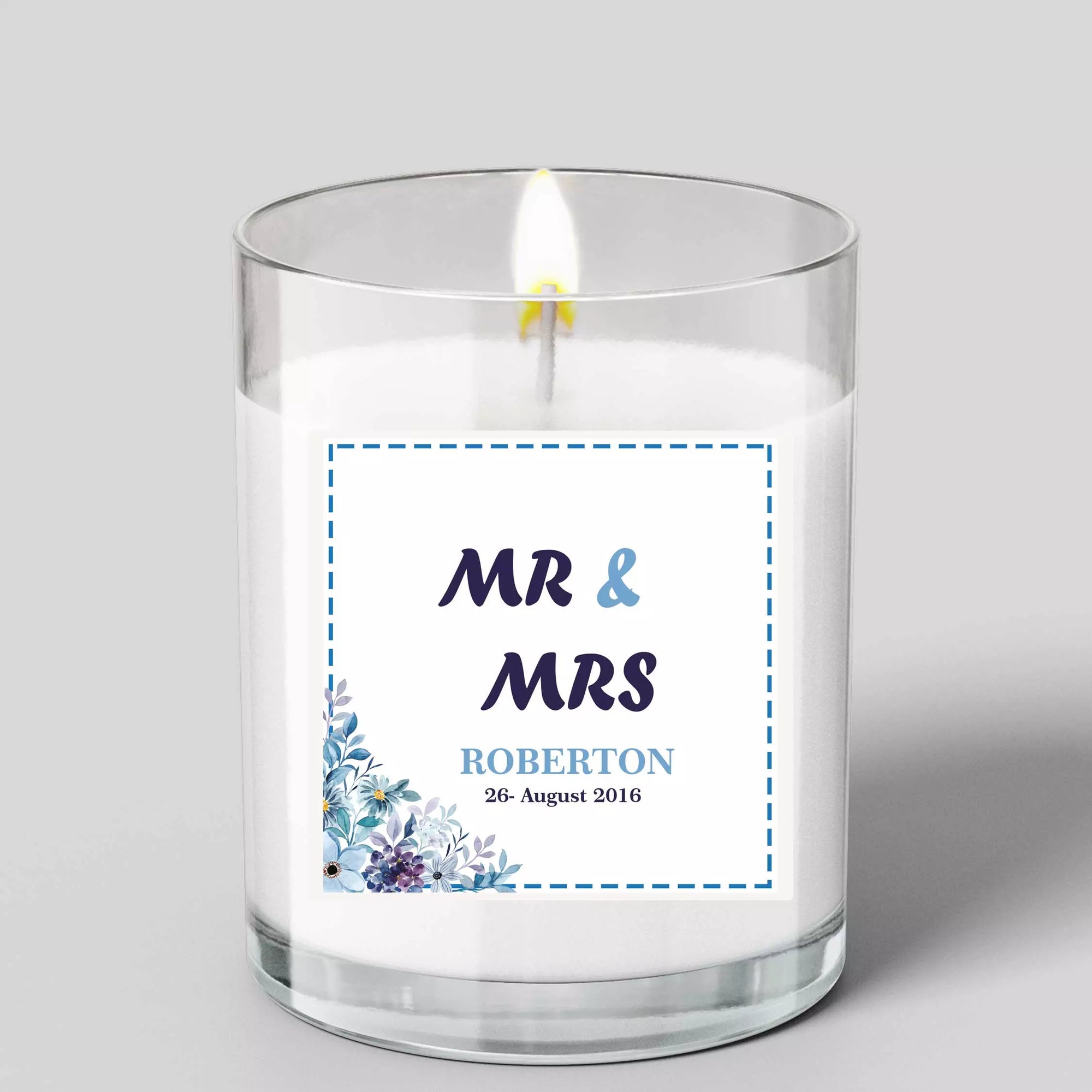 Personalised Mr & Mrs Couple Glass Scented Candle with Lid - Corner Flower Garland