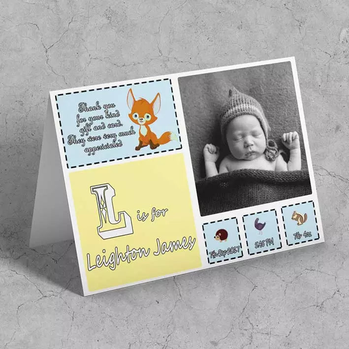 Personalised Blue Name Photo Card - Add Weight, Time, Date, Name, Message