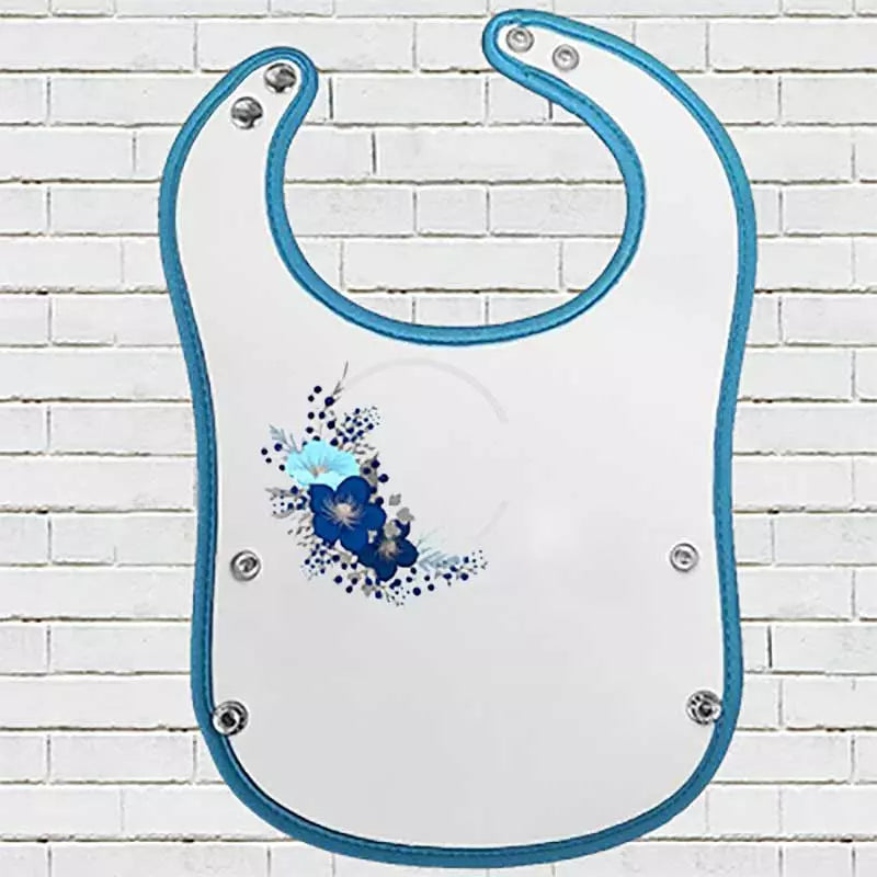 Blue Pocket Baby Bib with Blue Floral Design - Add Name