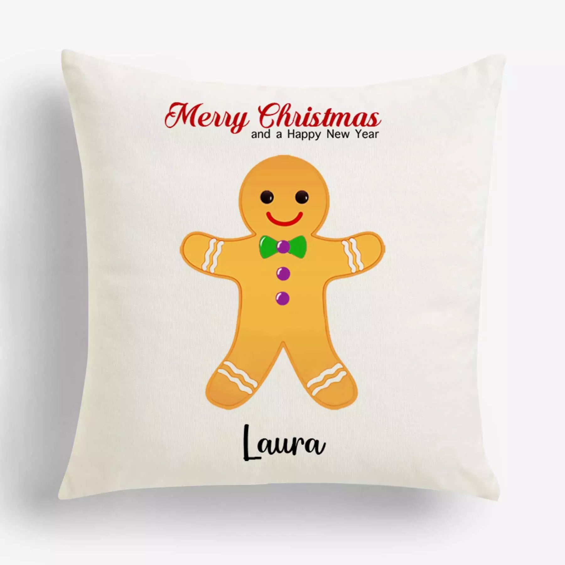 Personalised Gingerbread Man Christmas Cushion - Add Name