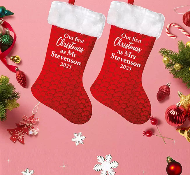 Personalised 'First Christmas as Mr & Mrs' Couple Stockings - Add Names & Year