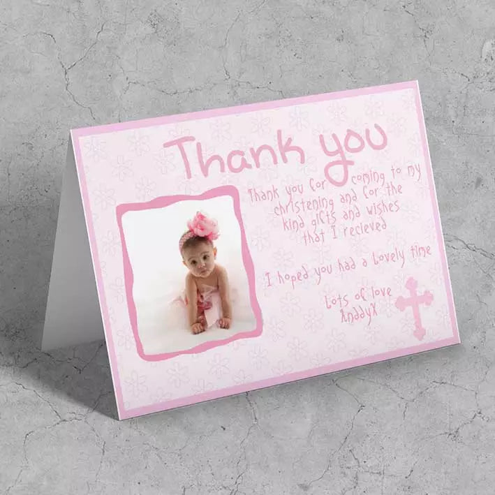 Personalised Pink Folded Photo Card for Christening