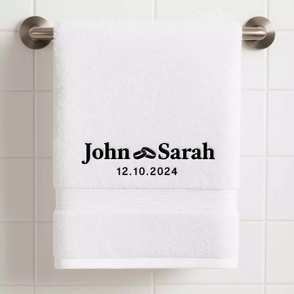 Personalised Names & Date Couples Embroidered Towels