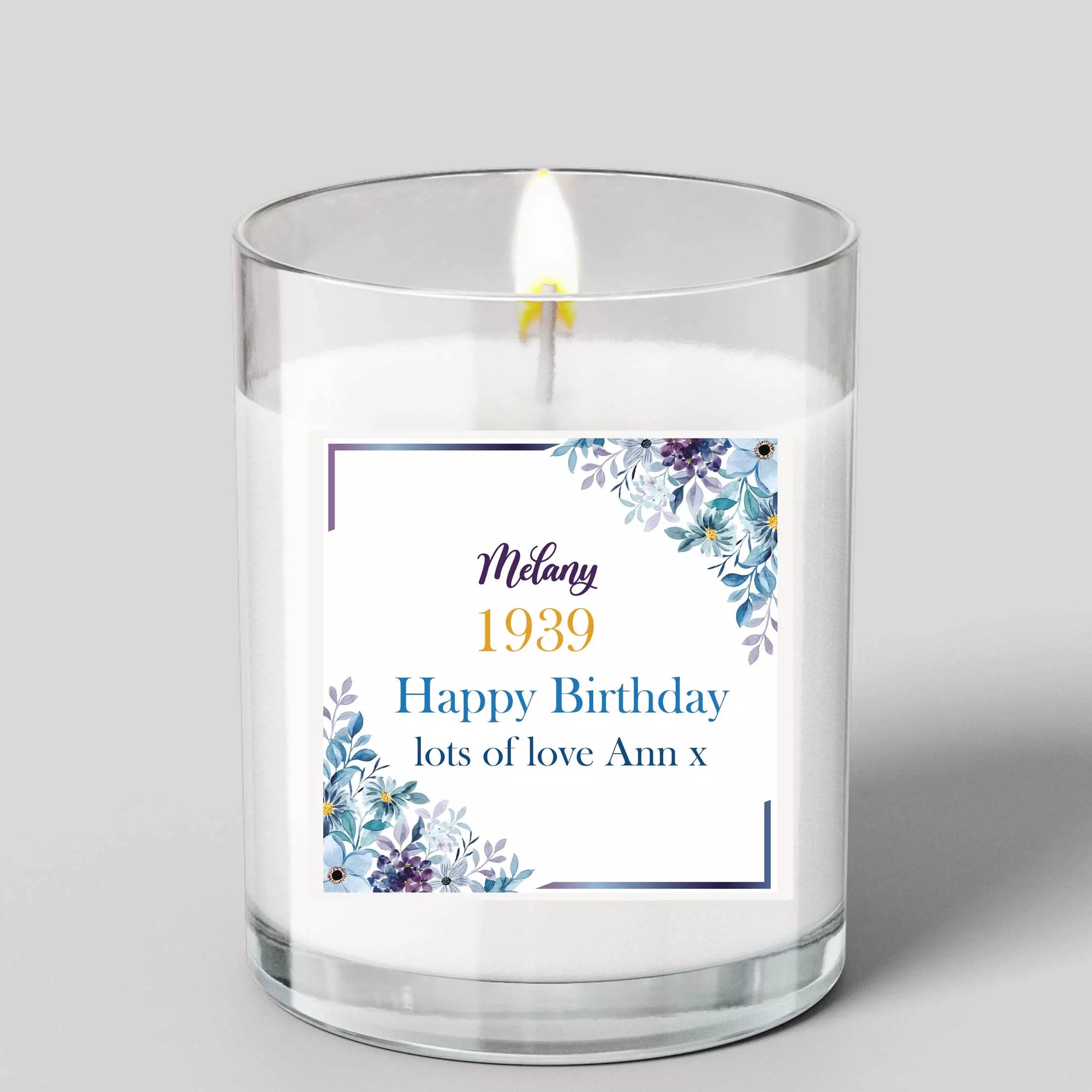 Personalised Birthday Glass Scented Candle with Lid- Flowers Design