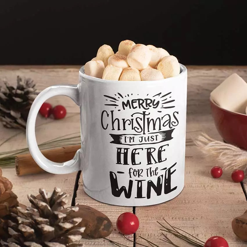 Merry Christmas I'm Just Here For The Wine - Personalised Christmas Mug