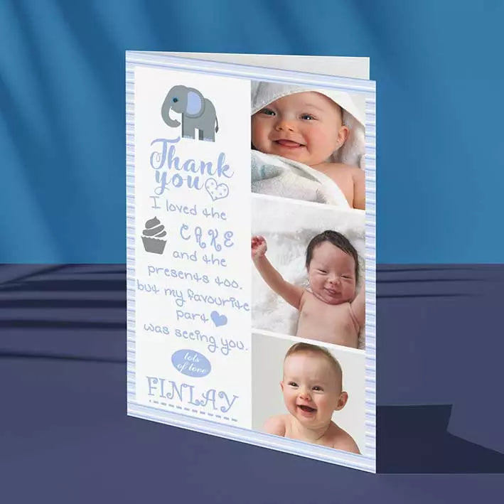 Personalised Thank You Card with Photos & Message (Blue)