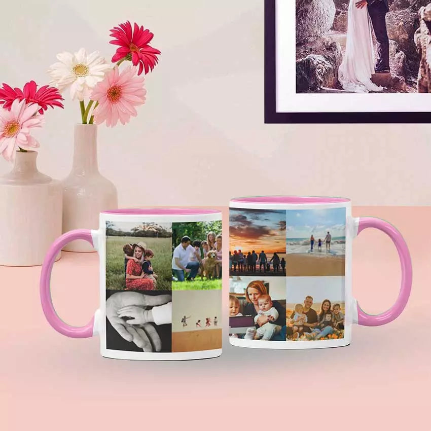 Personalised Red Coloured Inside Mug with 8 Photo Collage