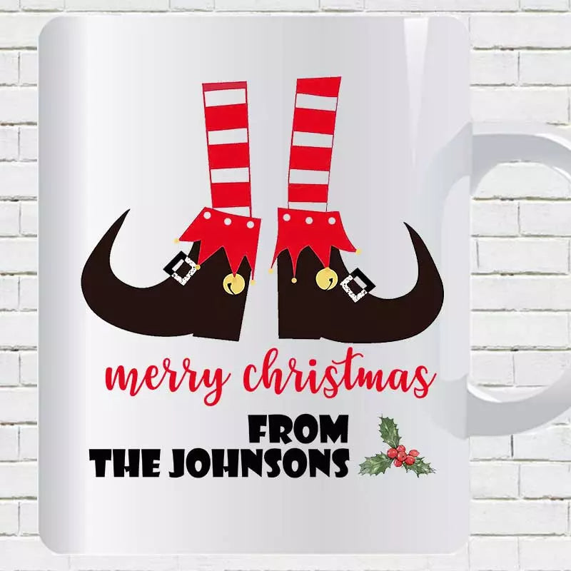 Personalised Elf Feet Christmas Mug - Add Name