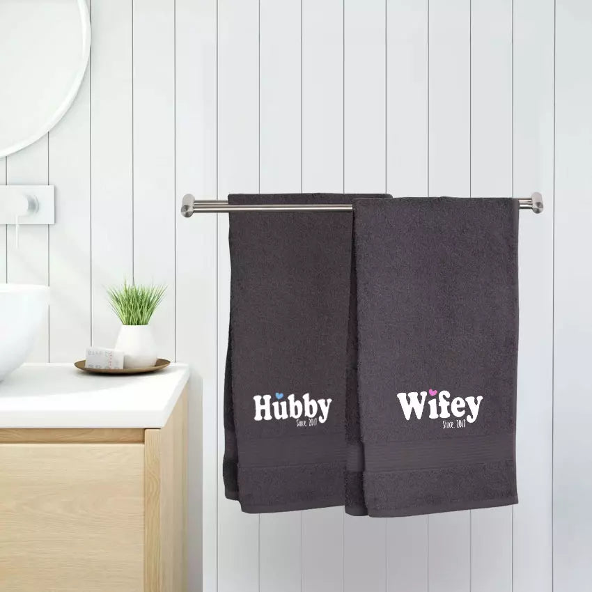 Personalised Hubby Wifey Since Year Couples Embroidered Towels