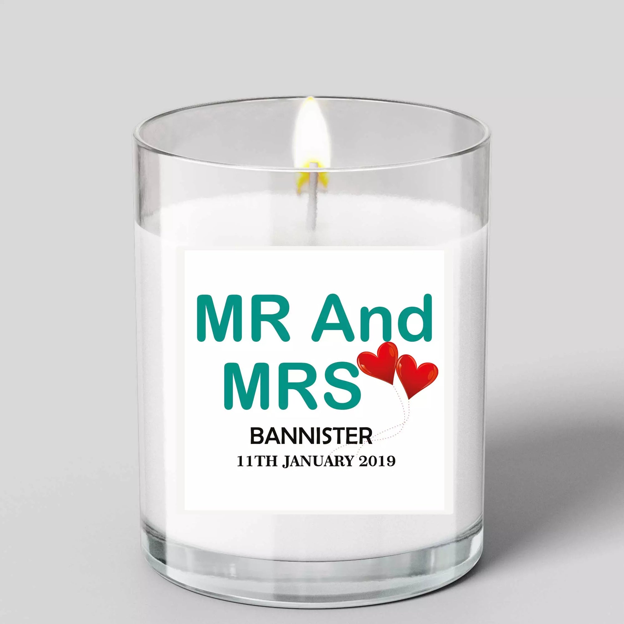 Personalised Mr & Mrs Couple Glass Scented Candle with Lid - Heart Balloons
