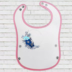 Pink Pocket Baby Bib with Blue Floral Design - Add Name