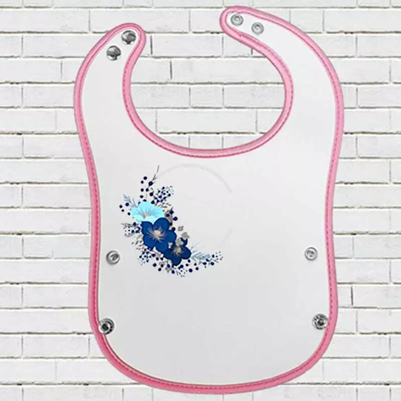 Pink Pocket Baby Bib with Blue Floral Design - Add Name