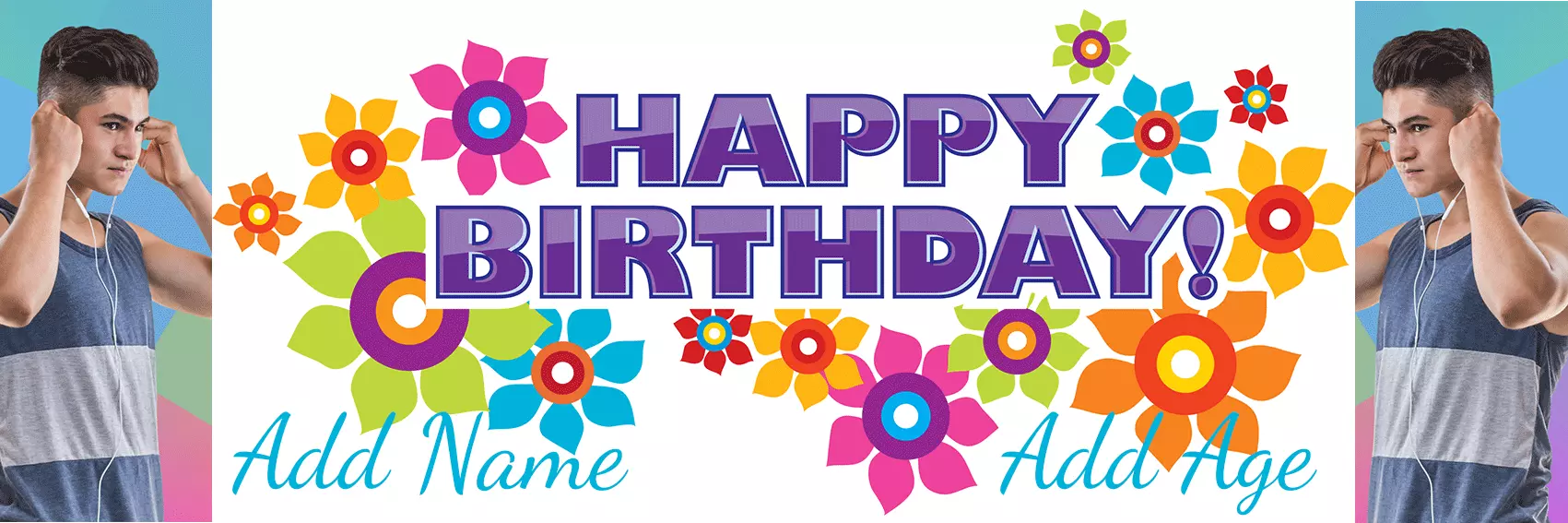 Personalised Flowery Birthday Banner - Upload pictures