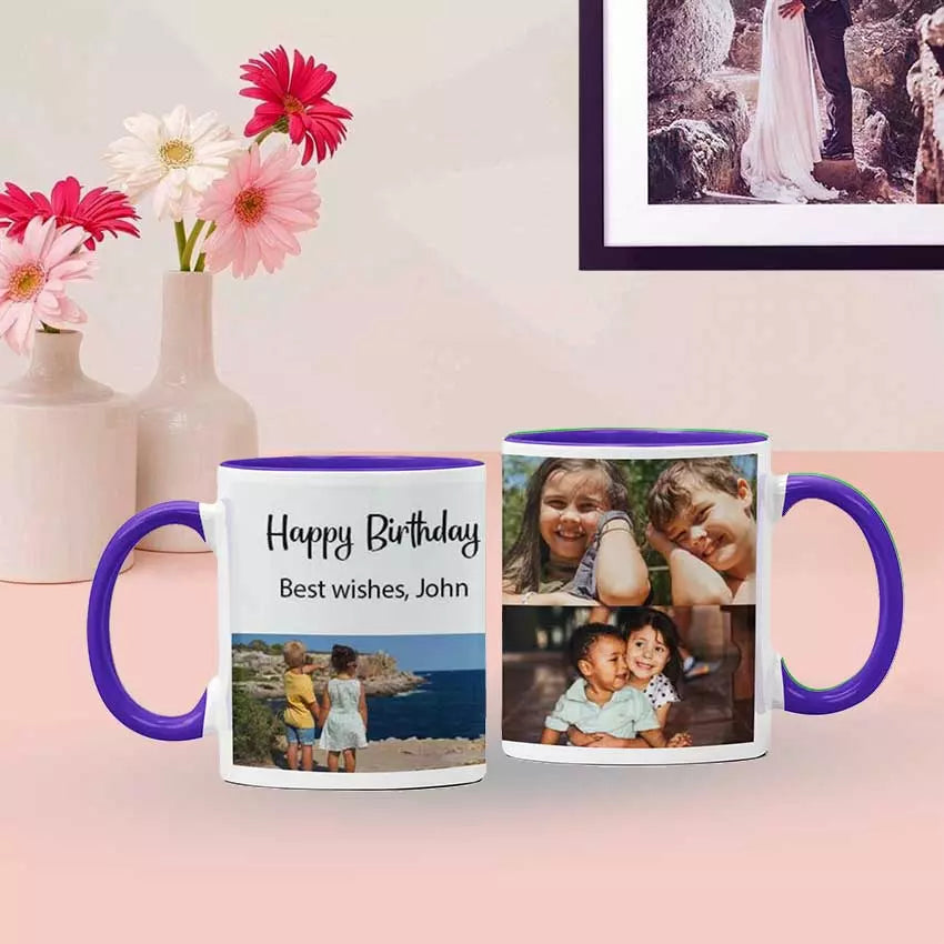 Personalised Yellow Coloured Inside Mug with 3 Photo Collage and Text