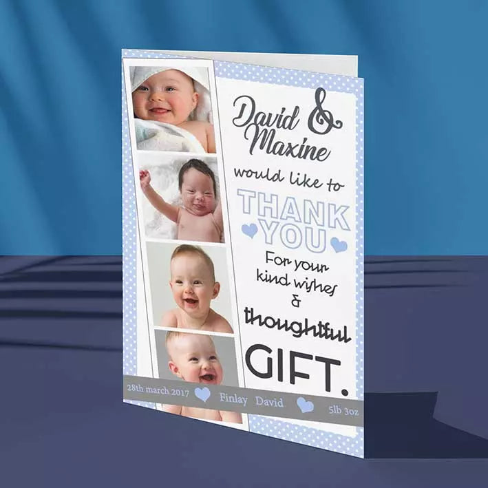 Personalised Blue Dots Thank You Photo Card with Message