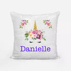 Personalised Sequin Magic Cushion Cover with Unicorn Design â€“ Add Name