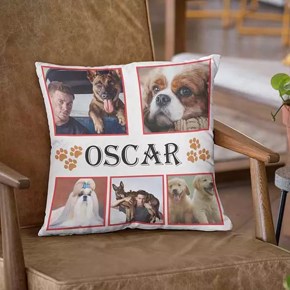 Personalised Photo Collage Cushion with Paws Design - Add 5 Photos