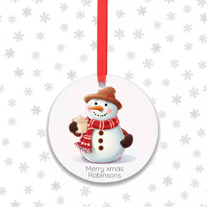 Personalised Round Snowman Christmas Bauble