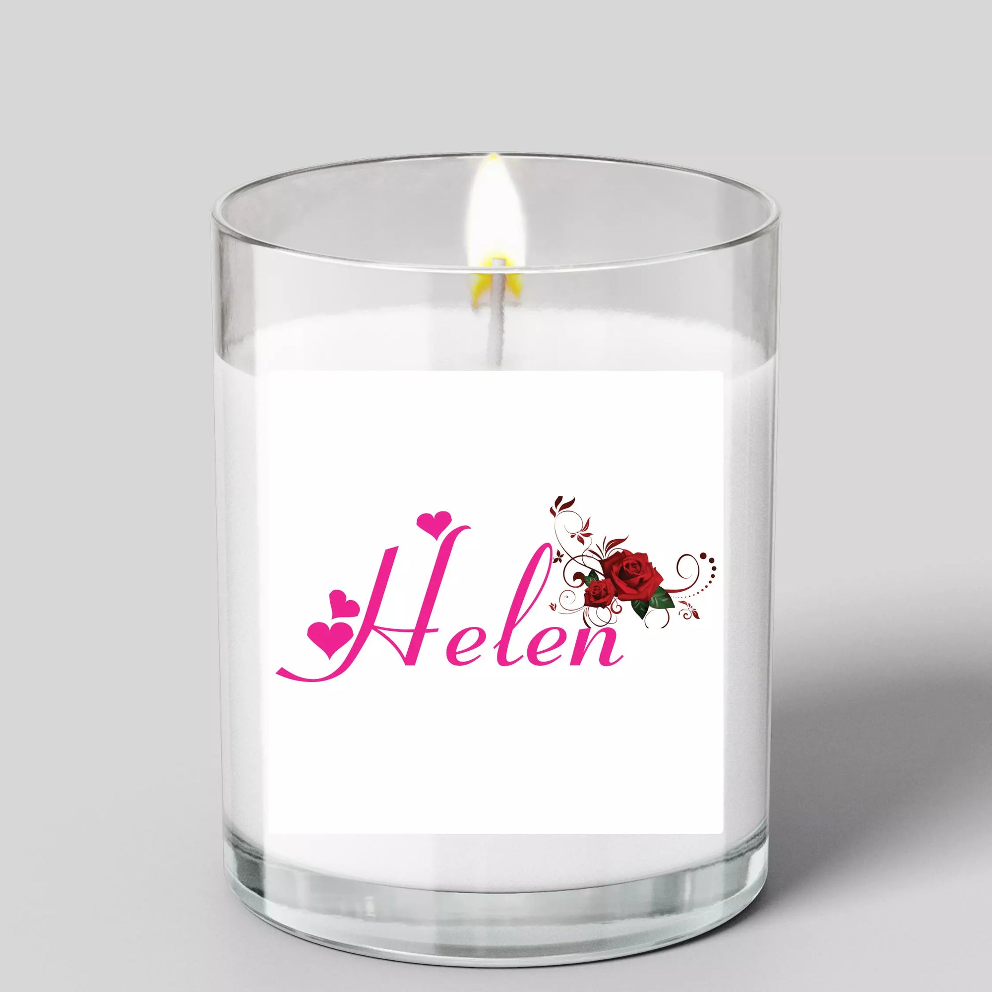 Personalised Name Glass Scented Candle with Lid - Red Rose