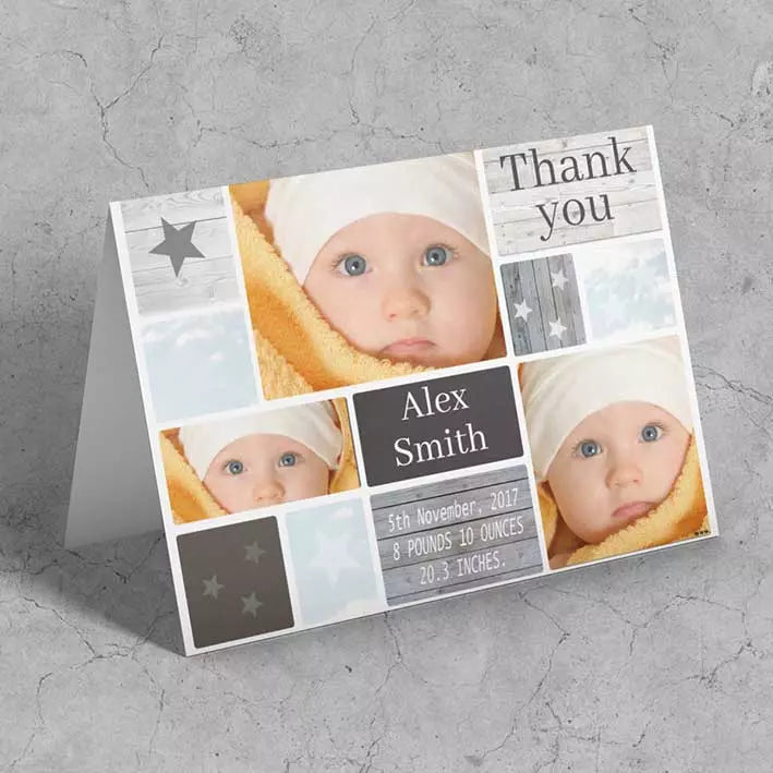 Personalised Blue & Grey Squares Photo Card