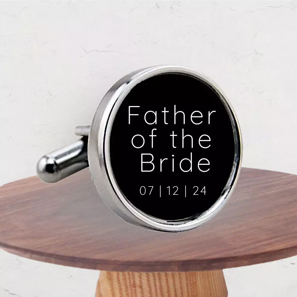 Personalised Title and Wedding Date Round Cufflinks with Gift Box