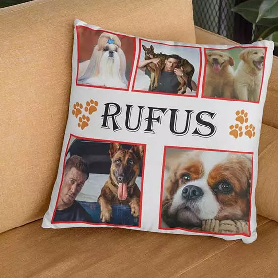 Personalised Photo Collage Cushion with Paws Design - Add 5 Photos