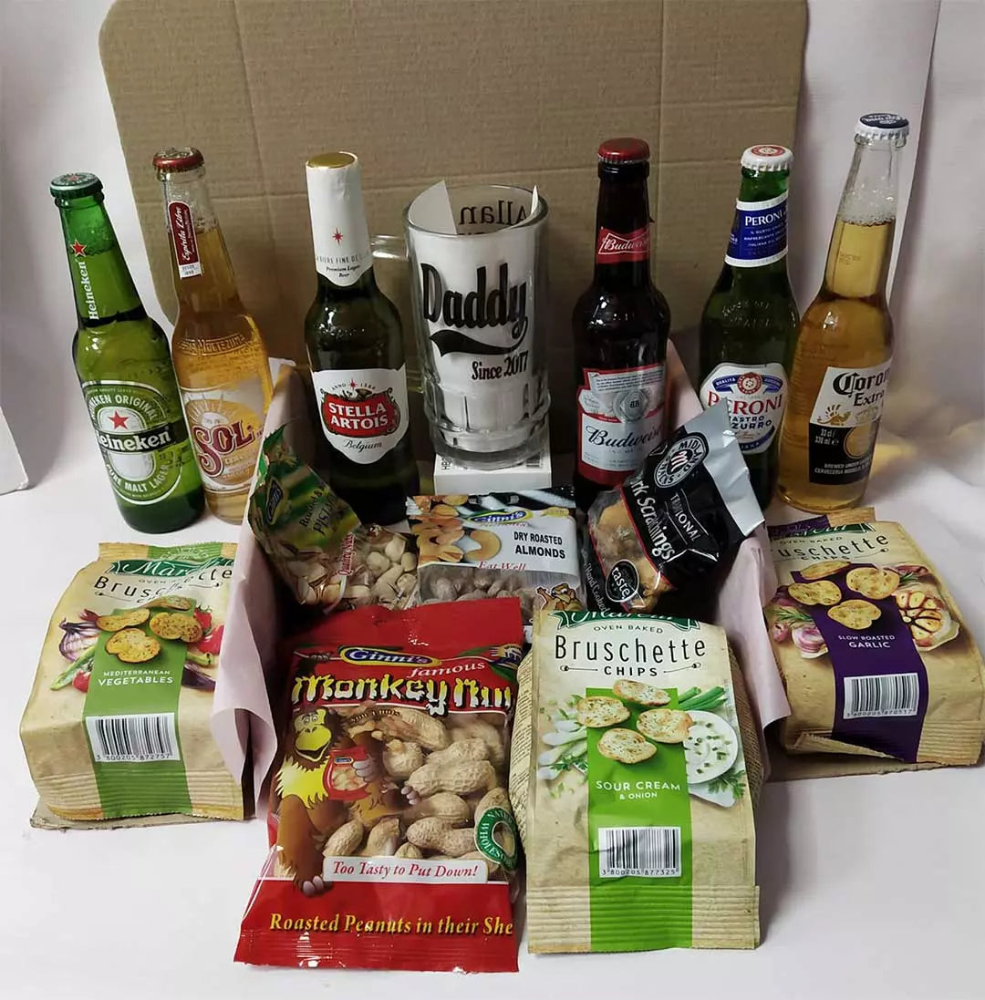 Reserved for Dad' Beer & Snacks Hamper with a Personalised Pint Tankard Glass