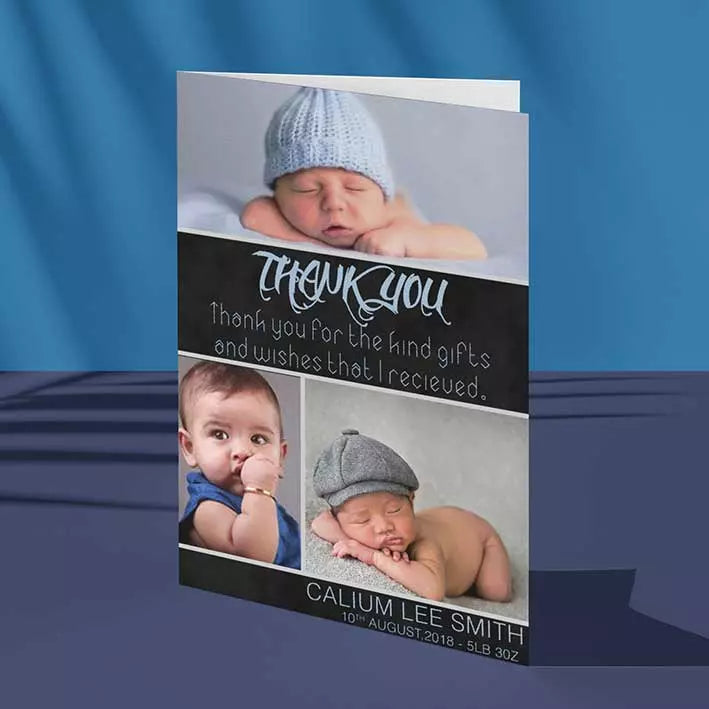 Personalised 3 Photos Thank You Photo Card (Blue)