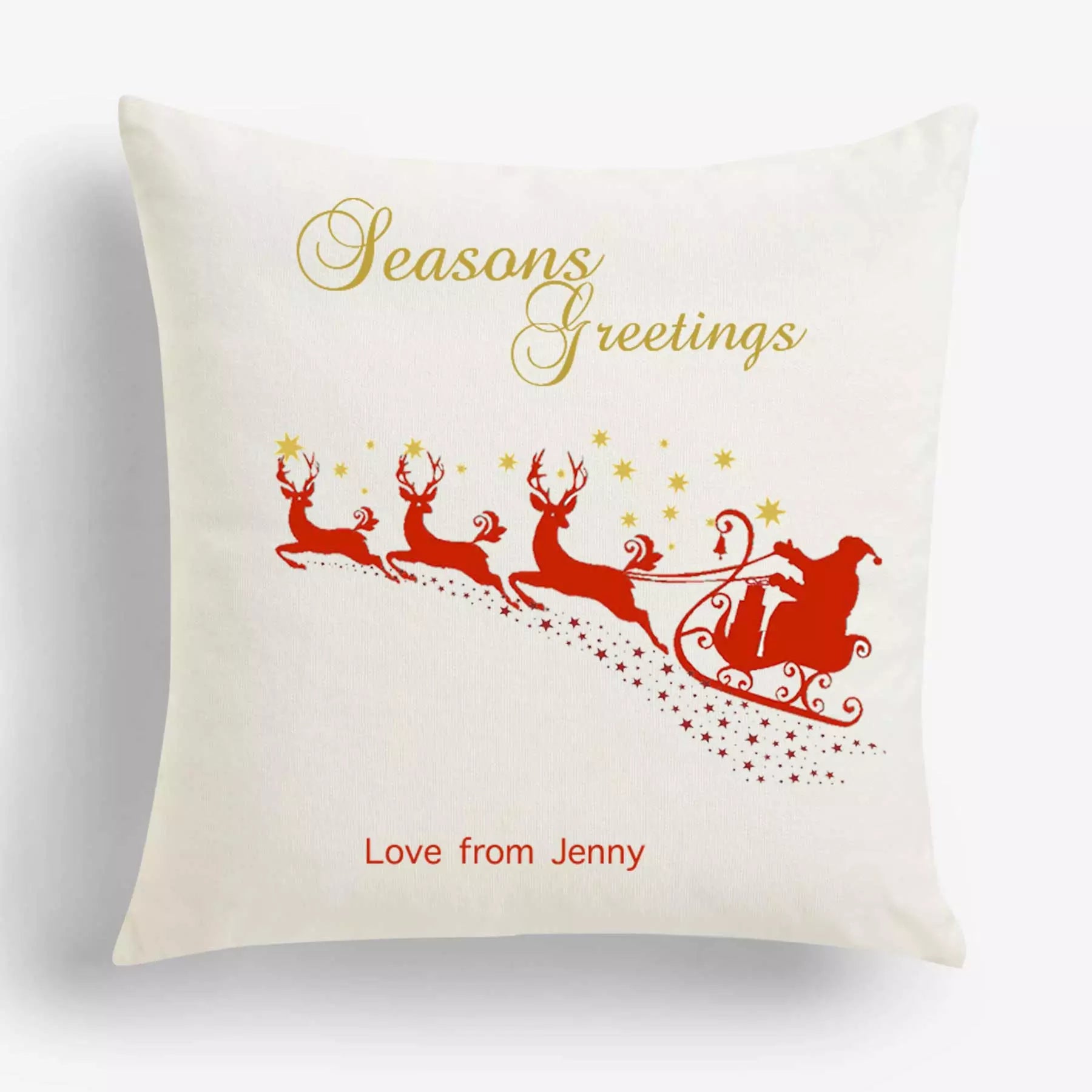 Personalised Flying Reindeer & Santa Christmas Cushion