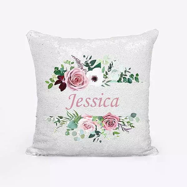 Personalised Sequin Magic Cushion Cover with an Elegant Garland Design
