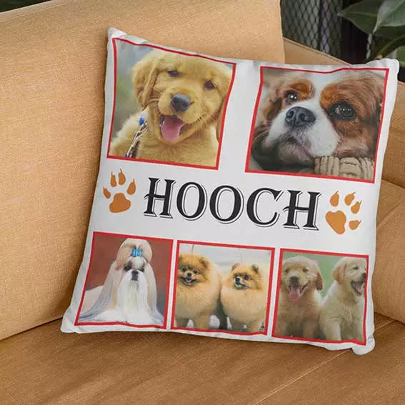 Personalised 5 Photos Collage Cushion with a Paw Design
