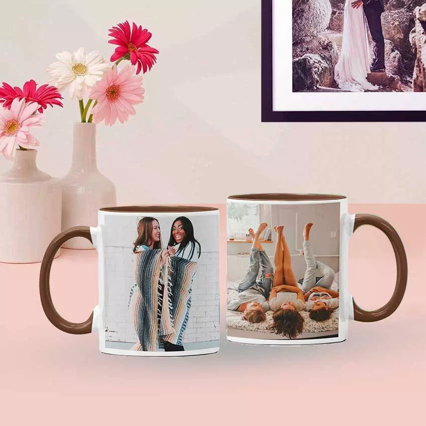 Personalised Coloured Inside Mug with 2 Photos & Text - Choose Mug Colour