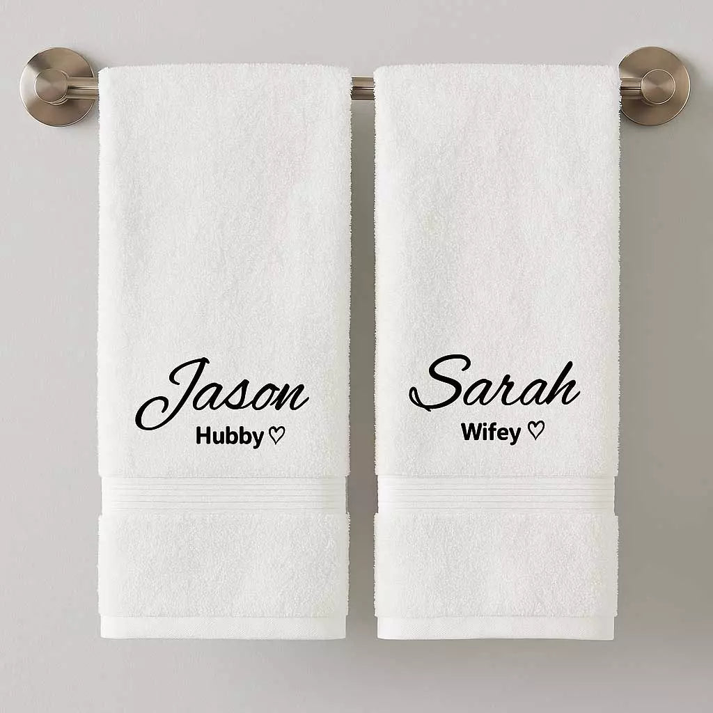 Personalised Hubby Wifey Couples Embroidered Towels
