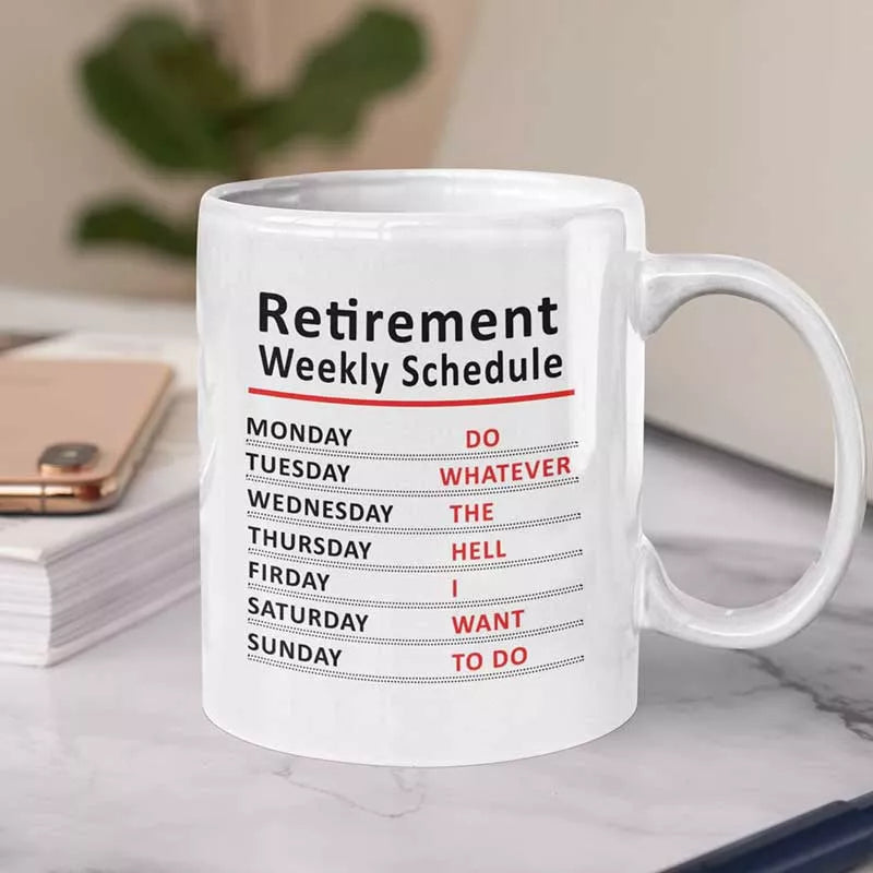 Personalised retirement weekly schedule funny mug gift UK