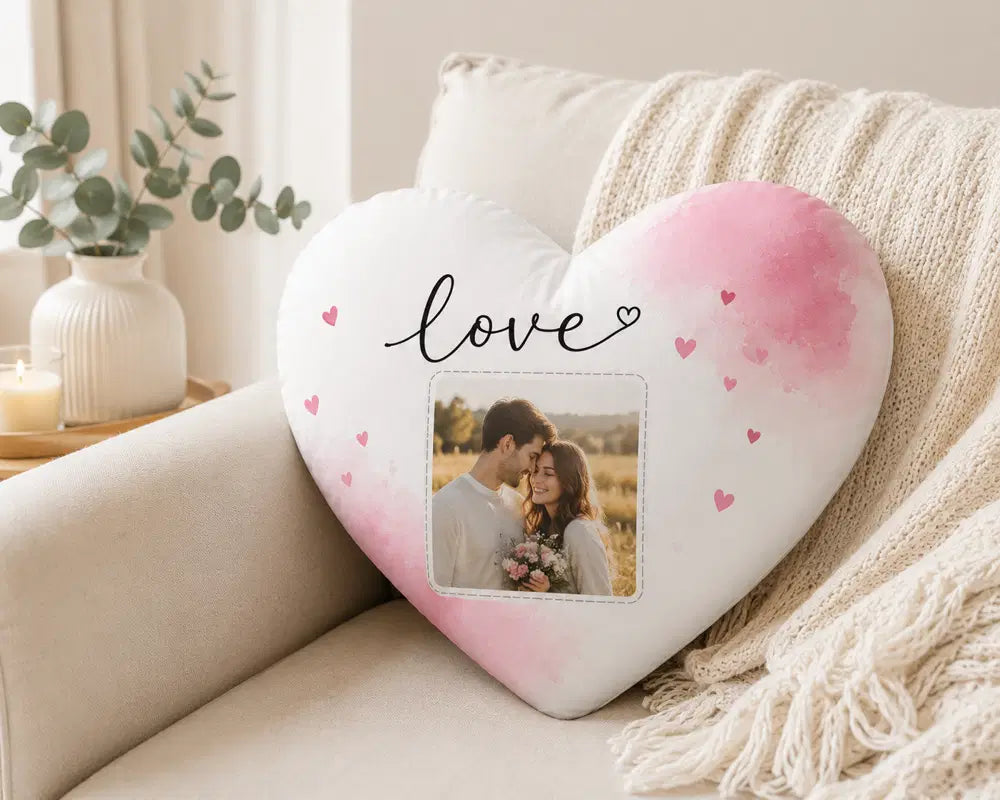 Personalised love heart cushion with custom photo romantic gift for couples anniversary Valentines Day