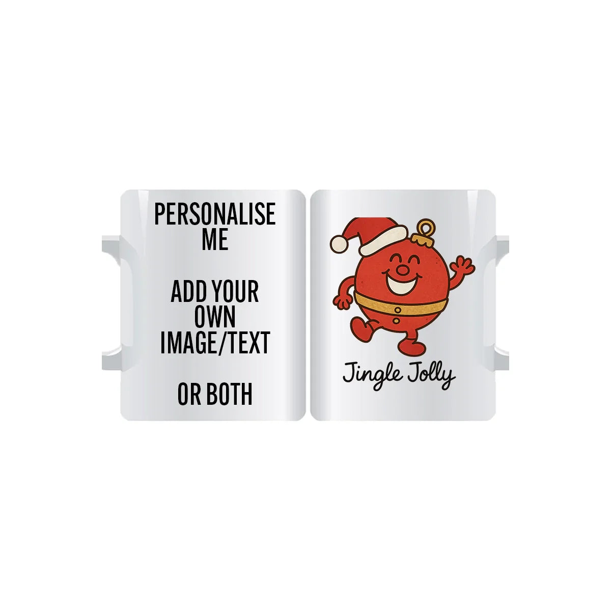 "Santa Jolly personalised mug – festive bauble character custom Christmas coffee cup gift"