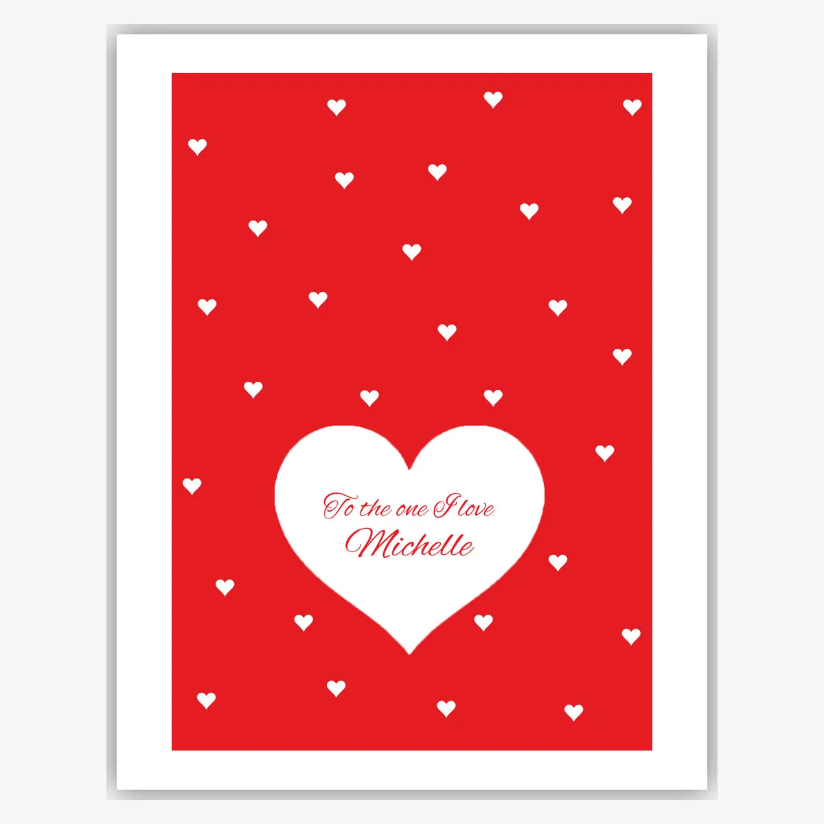Scattered Hearts with Big Heart – Personalised Valentine’s Day Card – personalised Valentine card, custom romantic greeting or anniversary card; make your own unique card.