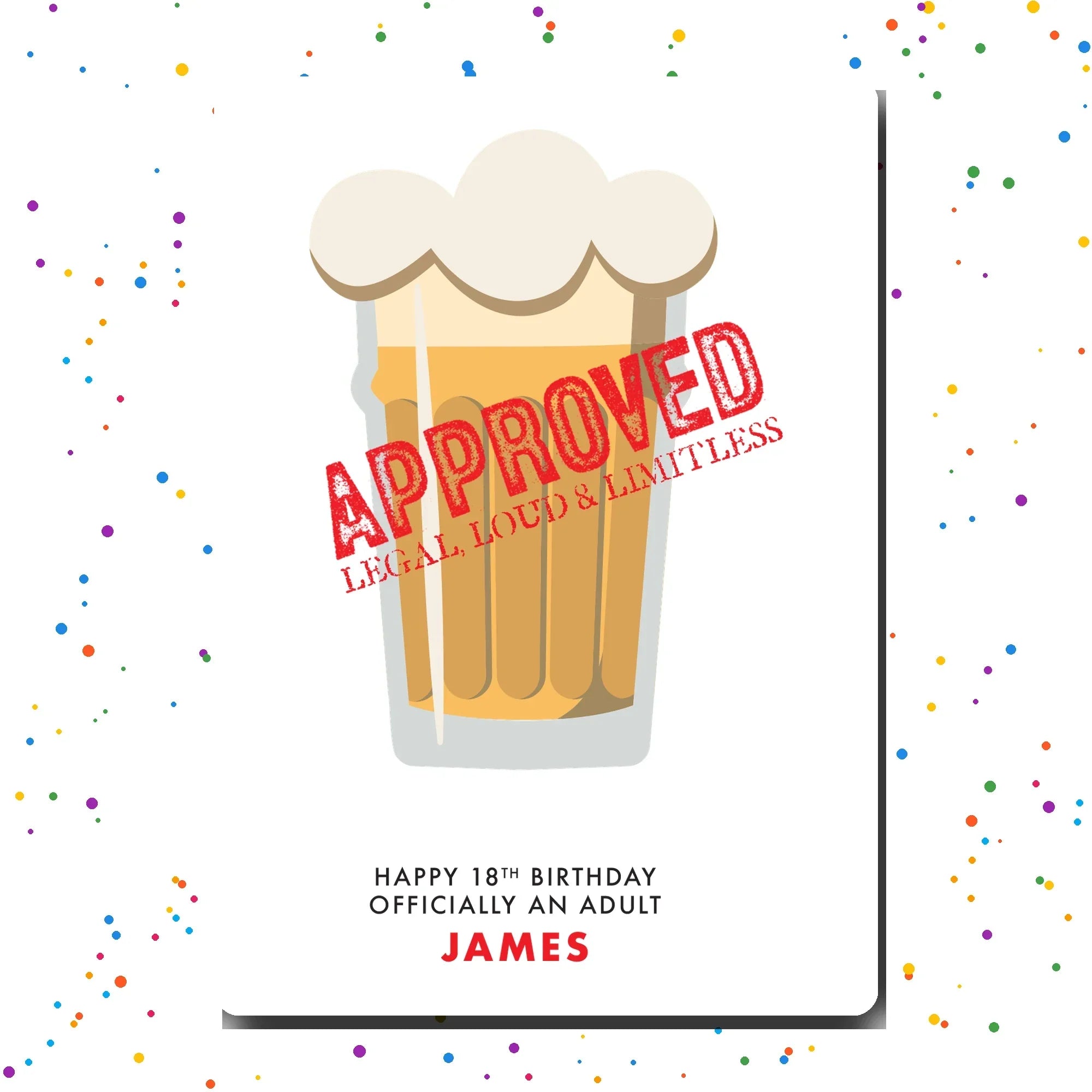 Personalised beer birthday card mockup – party theme with confetti for milestone birthday