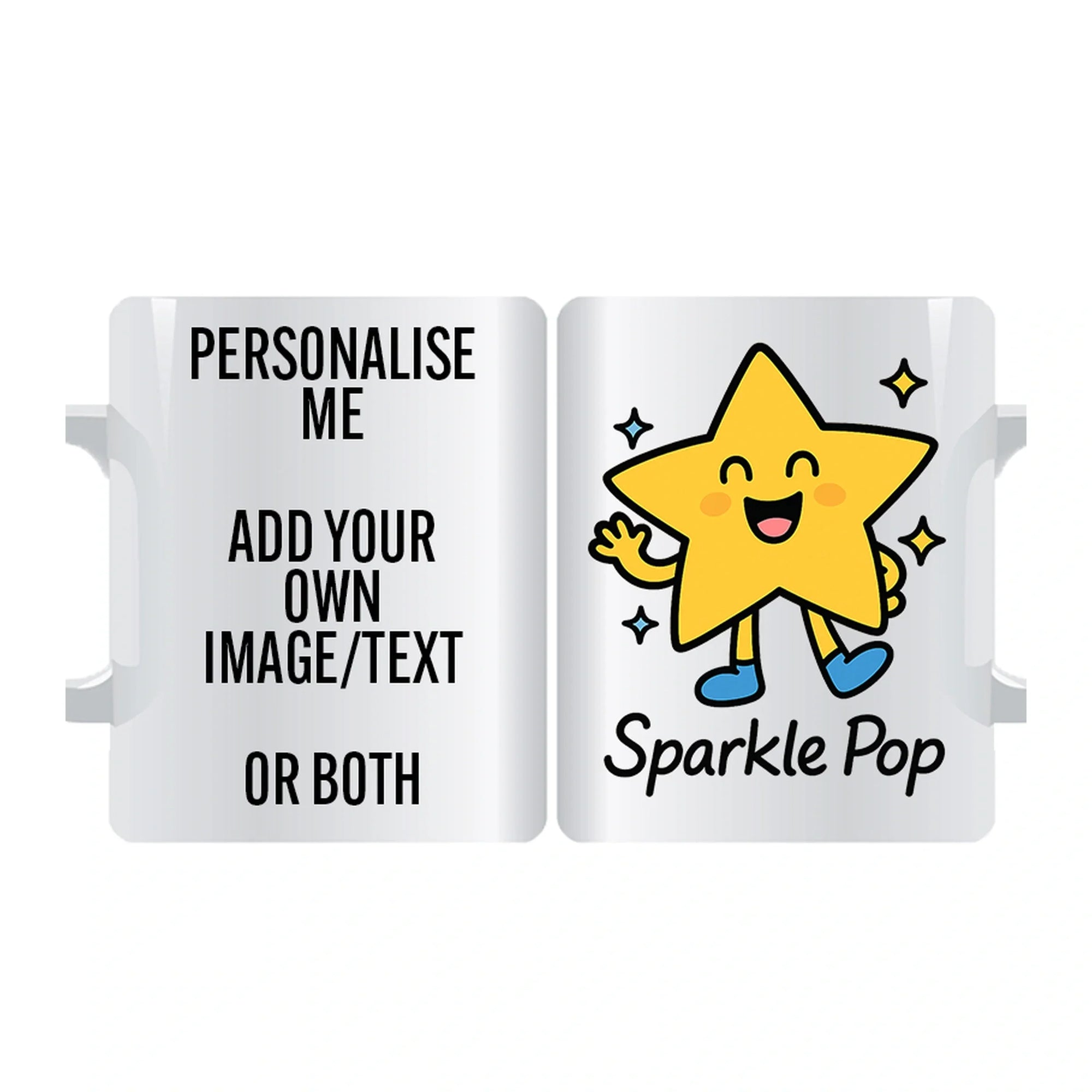 Personalised Sparkle Pop Classic Star Mug – playful star character; add your name or image