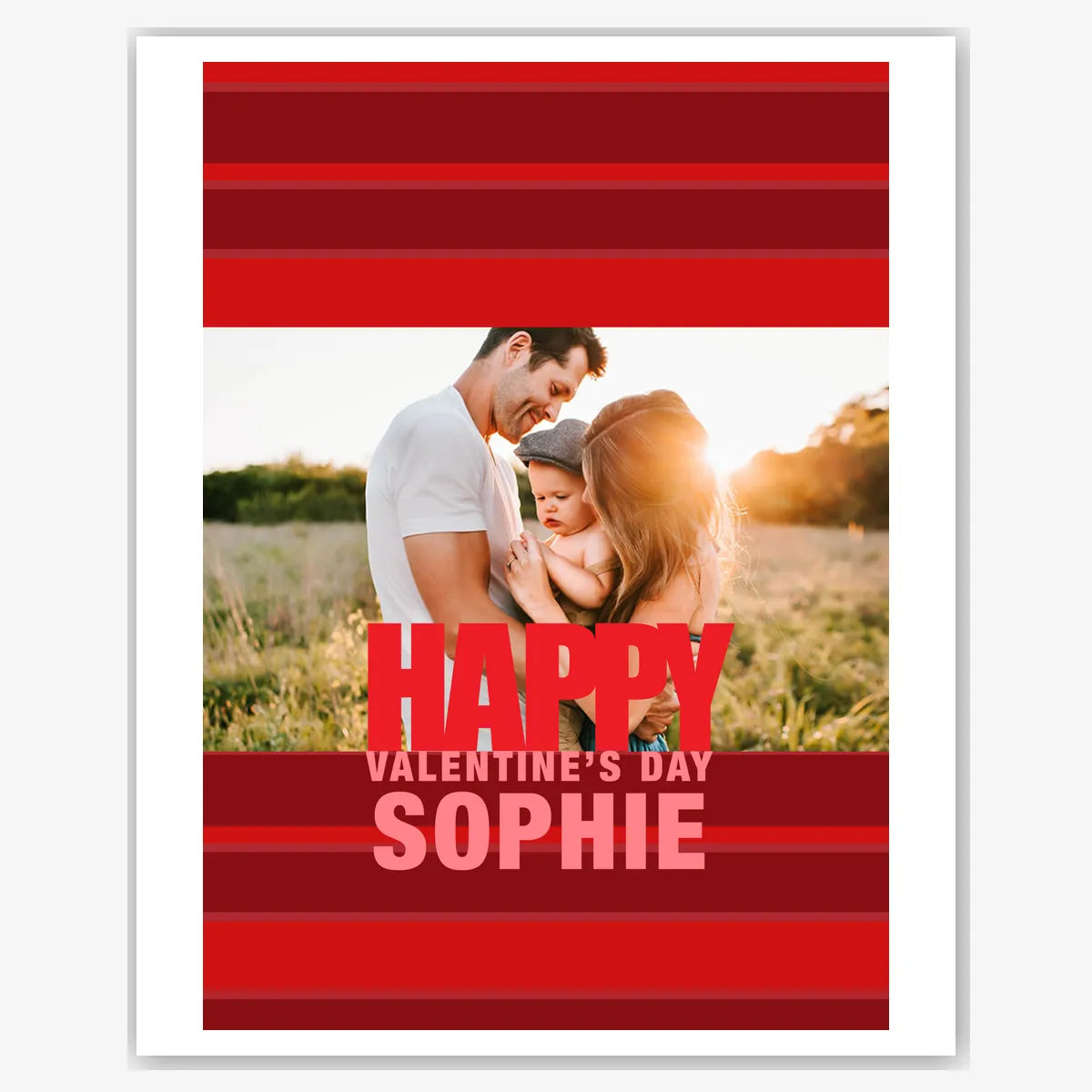 Sunset Family Photo Stripe – Personalised Valentine’s Card – personalised Valentine card, custom romantic greeting or anniversary card; make your own unique card.