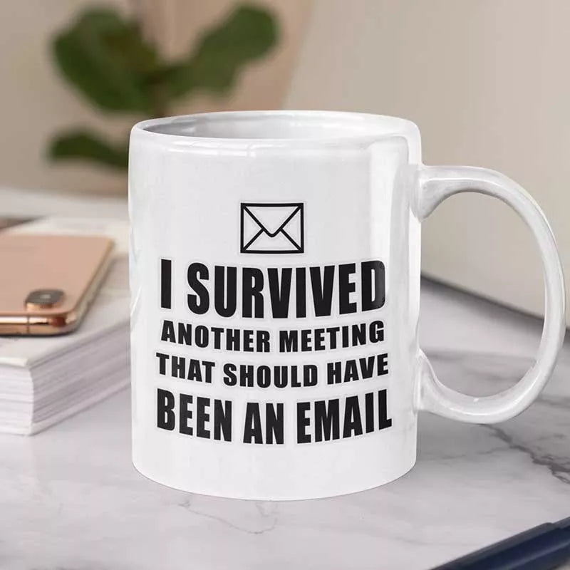 personalised i survived another meeting quote funny mug gift
