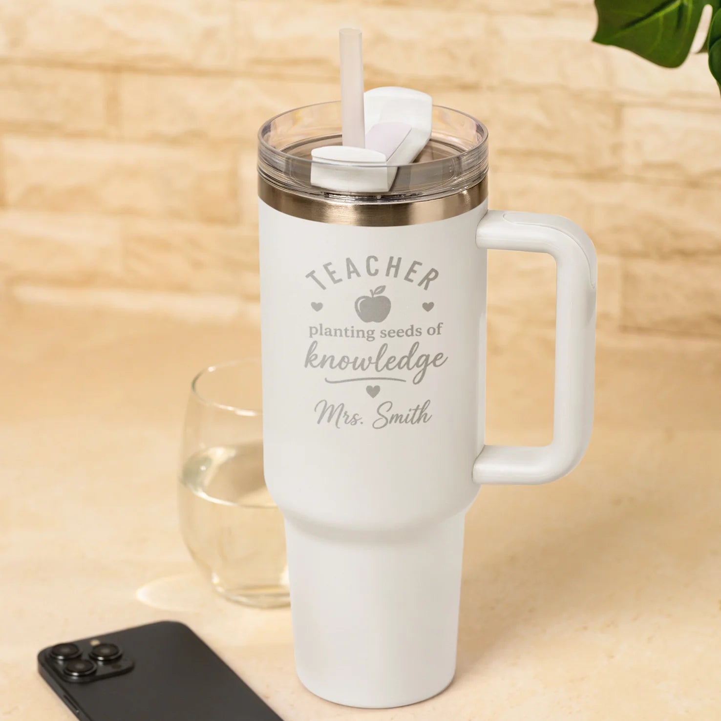 Personalised Teacher Planting Seeds of Knowledge Engraved 40oz White Teacher Gift Tumbler