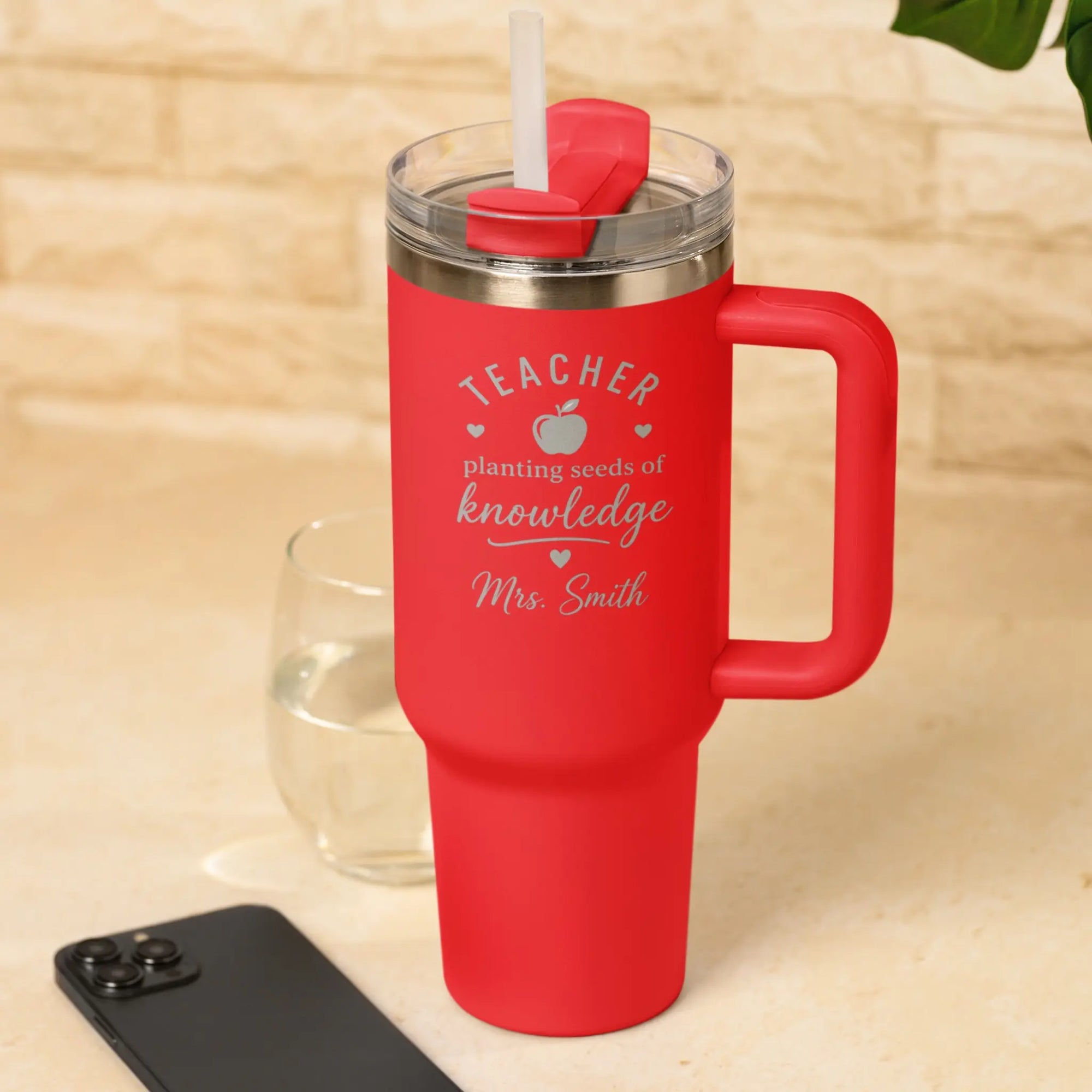 Personalised Teacher Planting Seeds of Knowledge Engraved 40oz Red Teacher Appreciation Tumbler