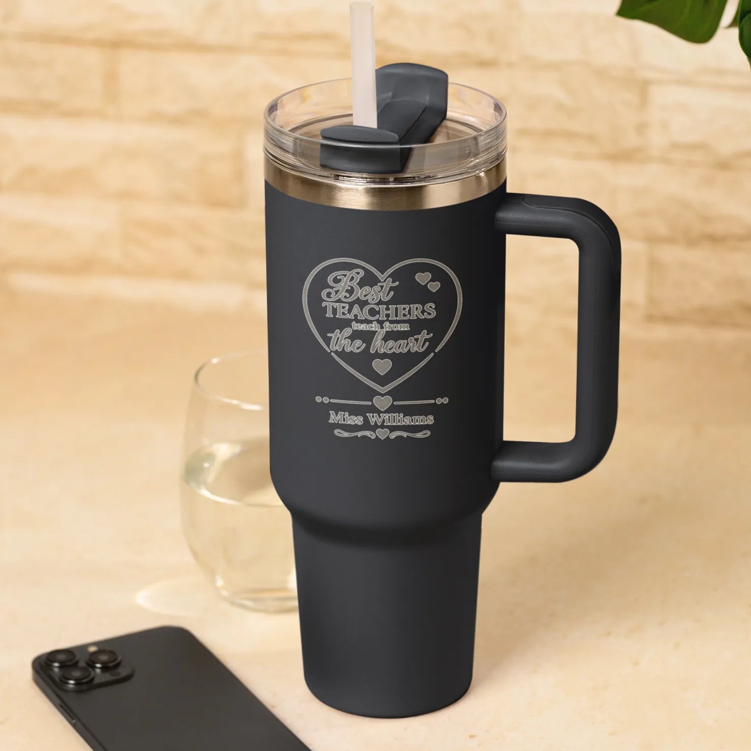 Best Teachers Teach from the Heart personalised teacher tumbler with custom name in matt black